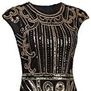 1920s Vintage Inspired Sequin Embellished Fringe Midi Gatsby Flapper Dress